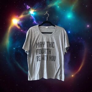 Grey Graphic Tee with Star Wars Pun Quote